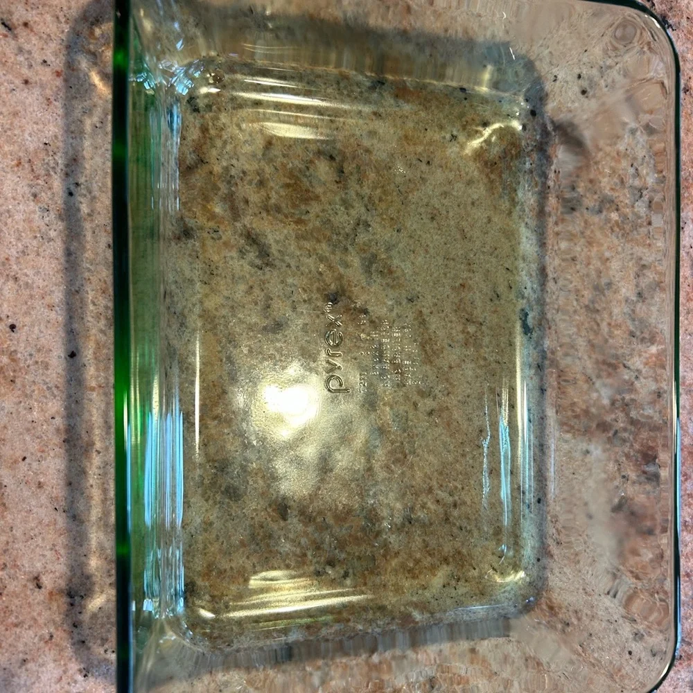 PYREX #7211  8”x6”x2”Translucent Green Glass Baking Dish Made in USA Vintage